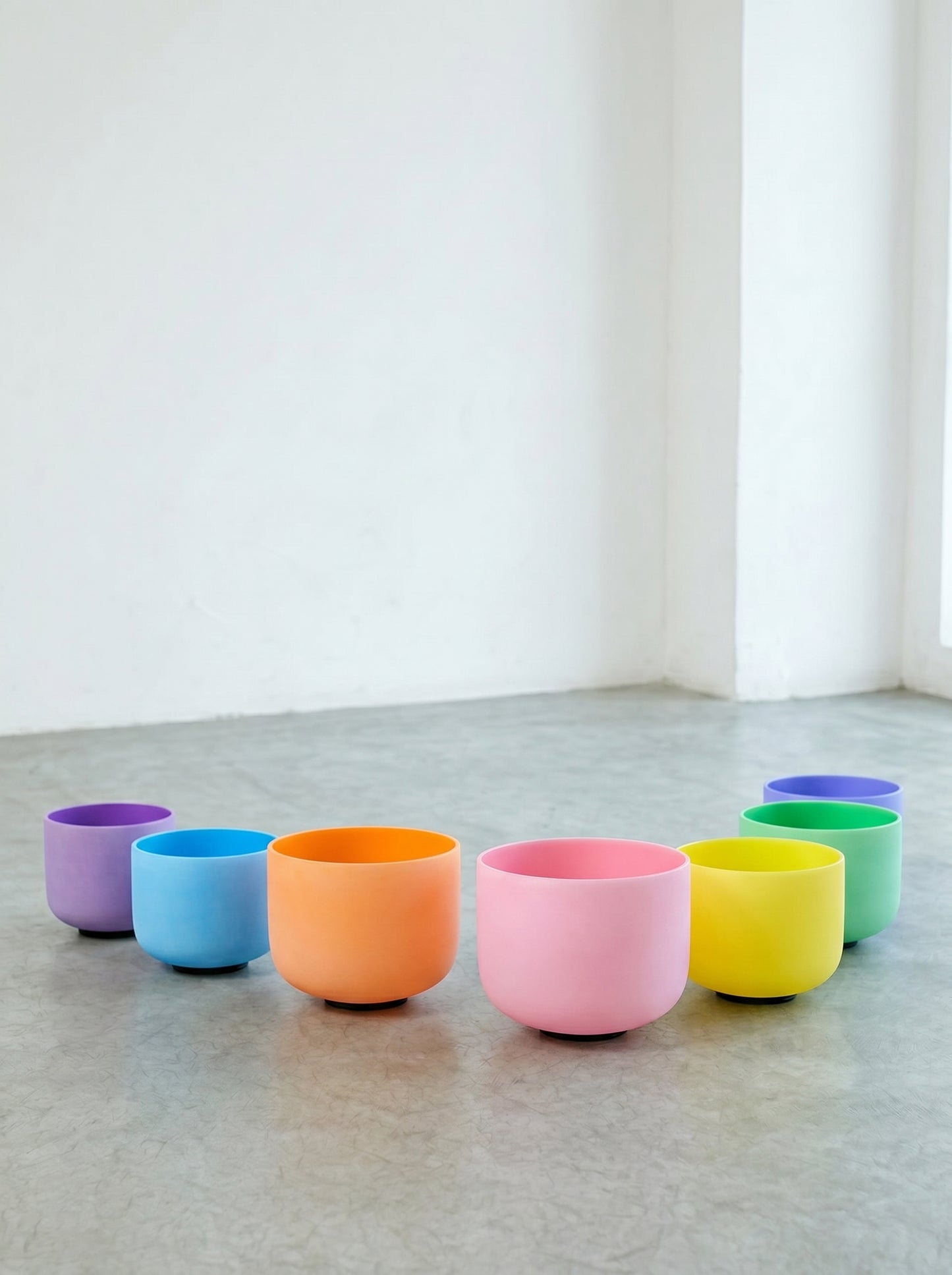Set de 7 Cuencos de Cuarzo Tonos Pastel 6" - 12" · 432 Hz