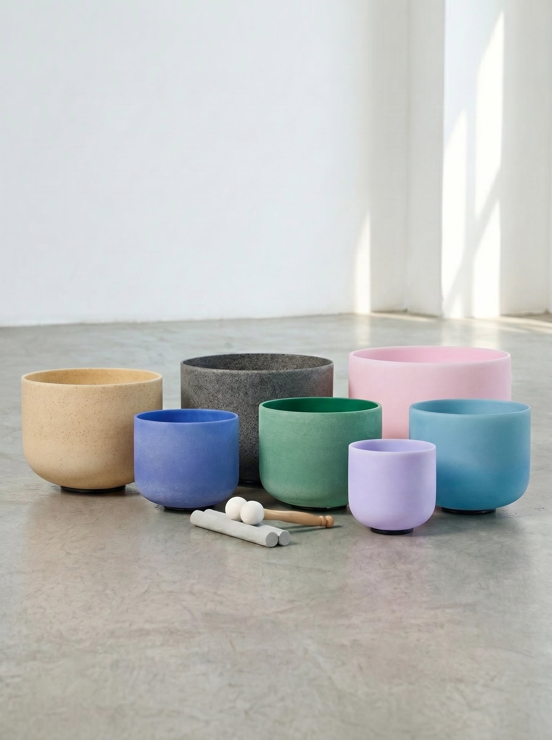 Set de 7 Cuencos de Cuarzo Gemstone 6" - 12"  · 432 Hz + Bolsos