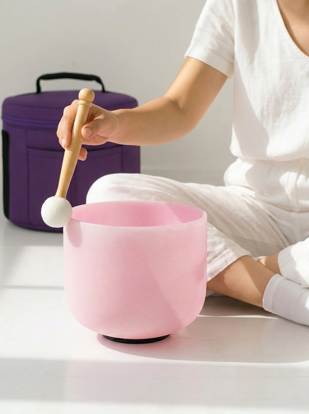 Cuenco de Cuarzo Rosa Pastel + Bolso de Transporte
