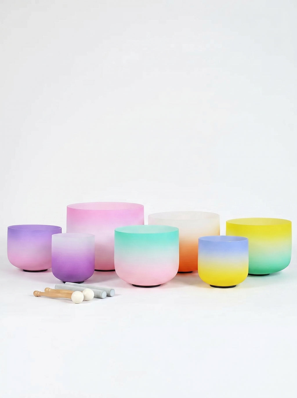 Set de 7 Cuencos de Cuarzo · Gradiente Pastel · 6"-12" ·  Afinación 432 Hz