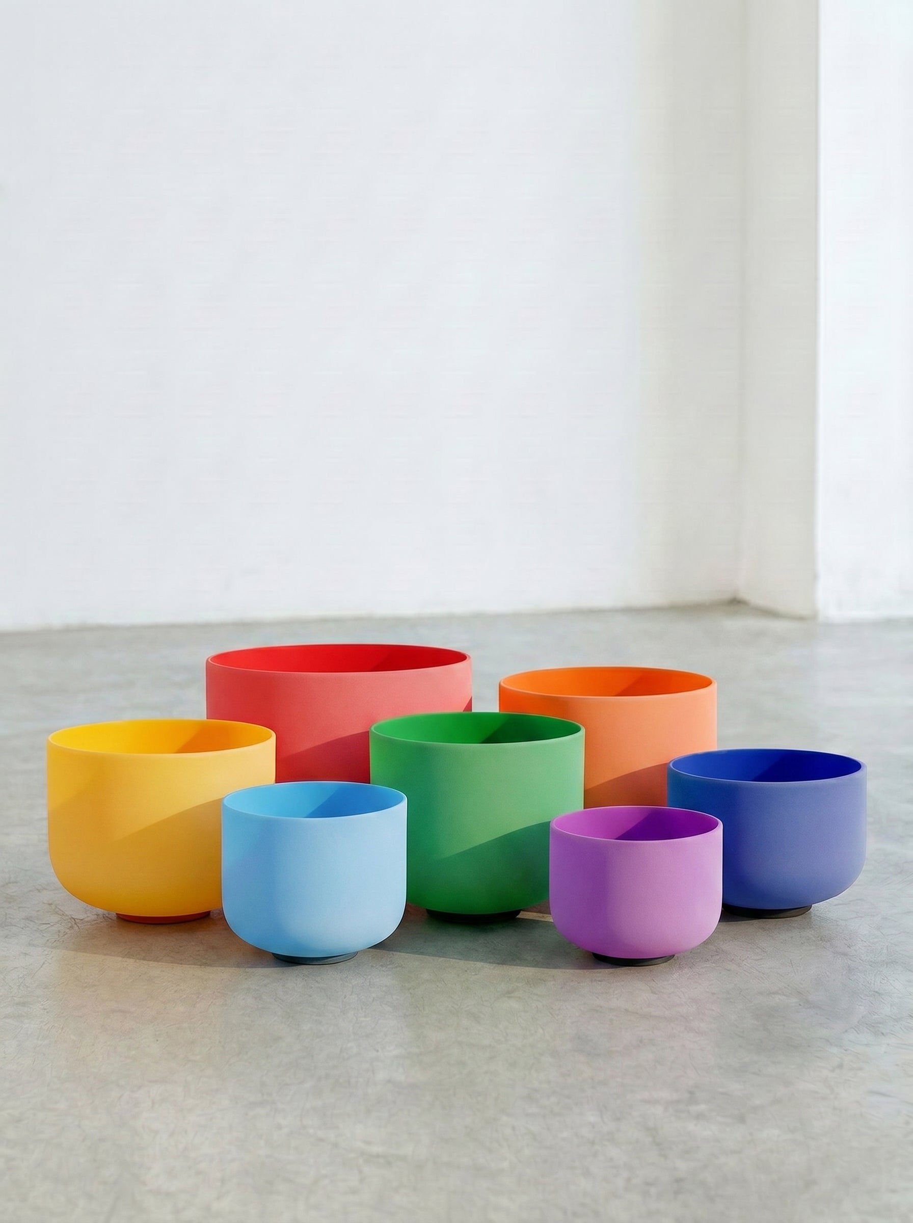 Set de 7 Cuencos de Cuarzo · Colores Puros · 6"-12" ·  Afinación 432 Hz